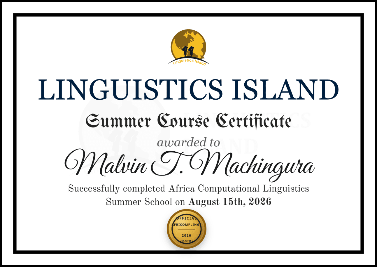 Africa Computational Linguistics Summer School certificate preview